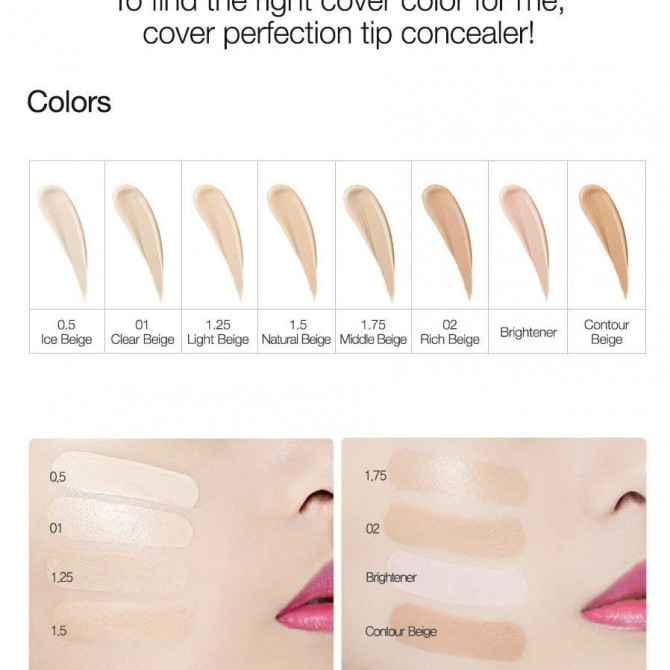 Стійкий консилер THE SAEM Cover Perfection Tip Concealer # 0.5 Ice Beige 65 г купити в Україні 4