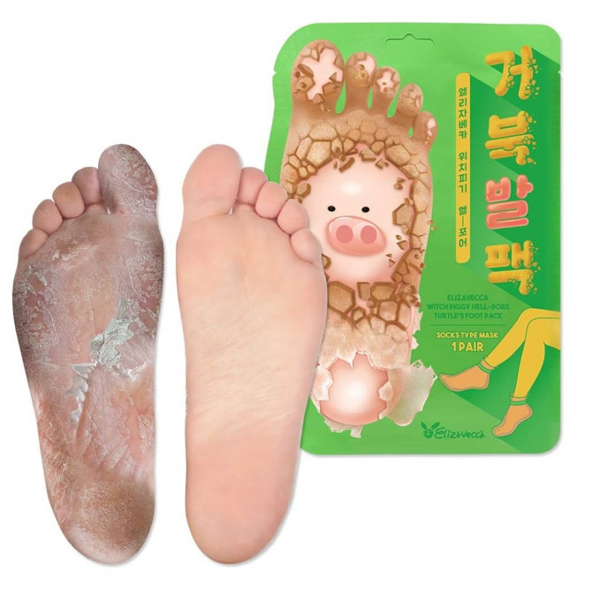 Отшелушивающая маска-носочки для ног Elizavecca Witch Piggy Hell Pore Turtle's Foot Pack купить в Украине 2