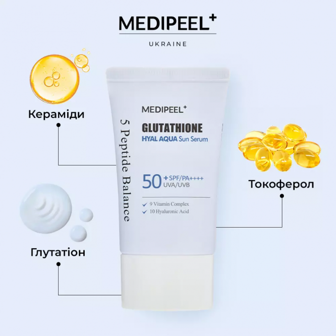 Сонцезахисна сироватка для обличчя з глутатіоном MEDI-PEEL Glutathione Hyal Aqua Sun Serum SPF 50+ 50 мл купити в Україні 3