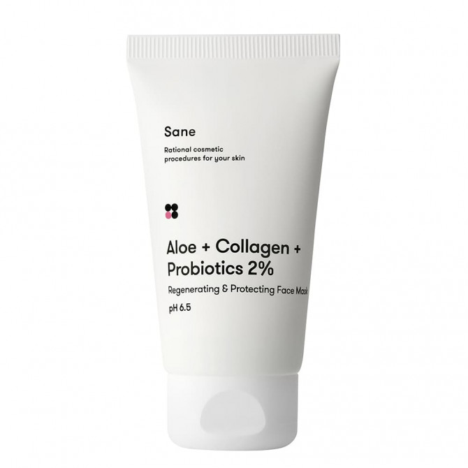 Маска для обличчя з алое колагеном та пробіотиками Sane Aloe + Collagen + Probiotics Regenerating & Protecting Face Mask 75 мл купити в Україні