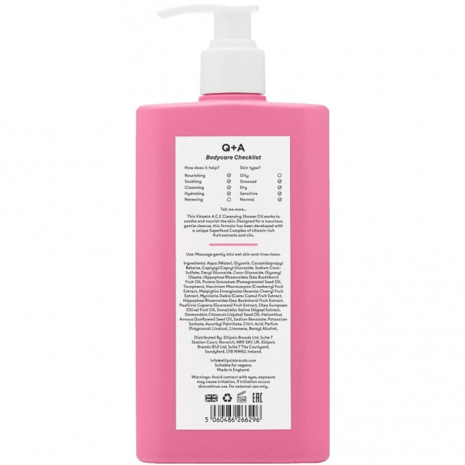 Витаминизированное масло для душа Q+A Vitamin A.C.E Cleansing Shower Oil 250 мл купить в Украине 3