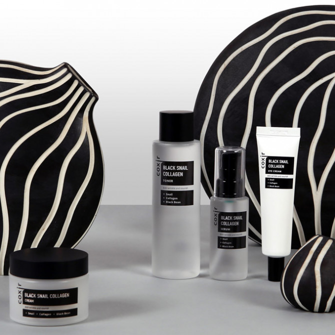 Антивікова живильна сироватка з муцином чорного равлика і колагеном Coxir Black Snail Collagen Serum 50 мл купити в Україні 5
