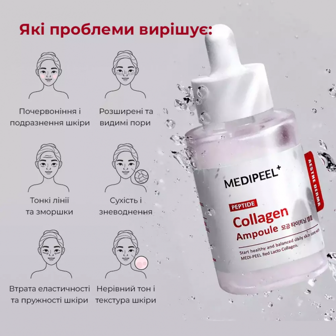 Сироватка для обличчя підтягуюча з пептидами та колагеном MEDI-PEEL Red Lacto Peptide Collagen Tightening Ampoule 50 мл купити в Україні 4