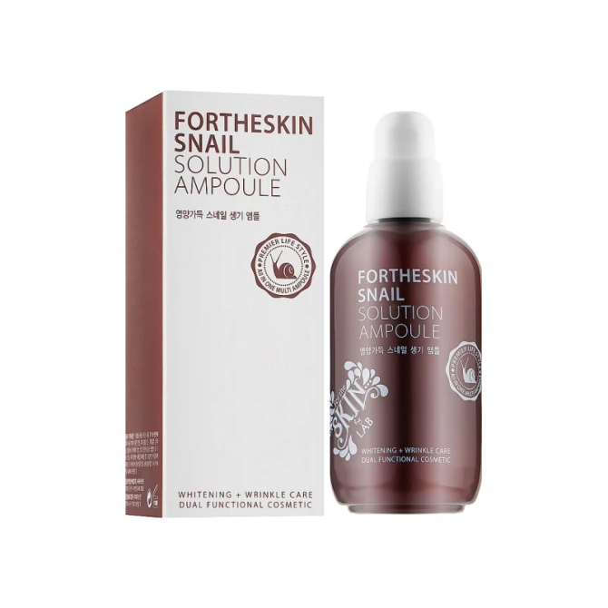 Сироватка що відновлює для обличчя з муцином равлика Fortheskin Snail Solution Ampoule 100 мл купити в Україні
