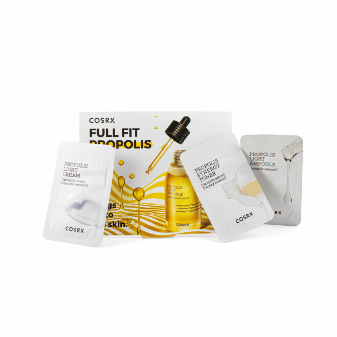 Набор пробников уходовых средств с прополисом тонер сыворотка крем COSRX Full Fit Propolis Sachet Set 3*1.5 мл купить в Украине 3