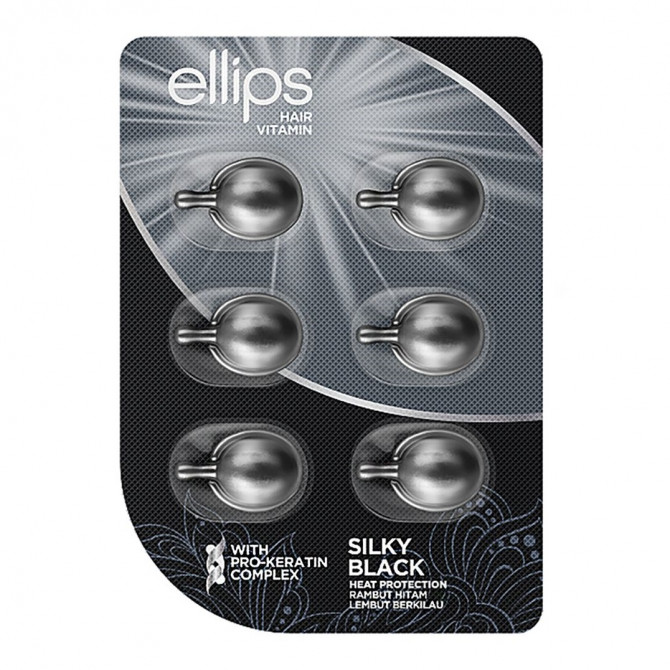 Витамины для волос с про-кератиновым комплексом Шелковая ночь ELLIPS Hair Vitamin Silky Black With Pro-Keratin Complex 6 шт купить в Украине