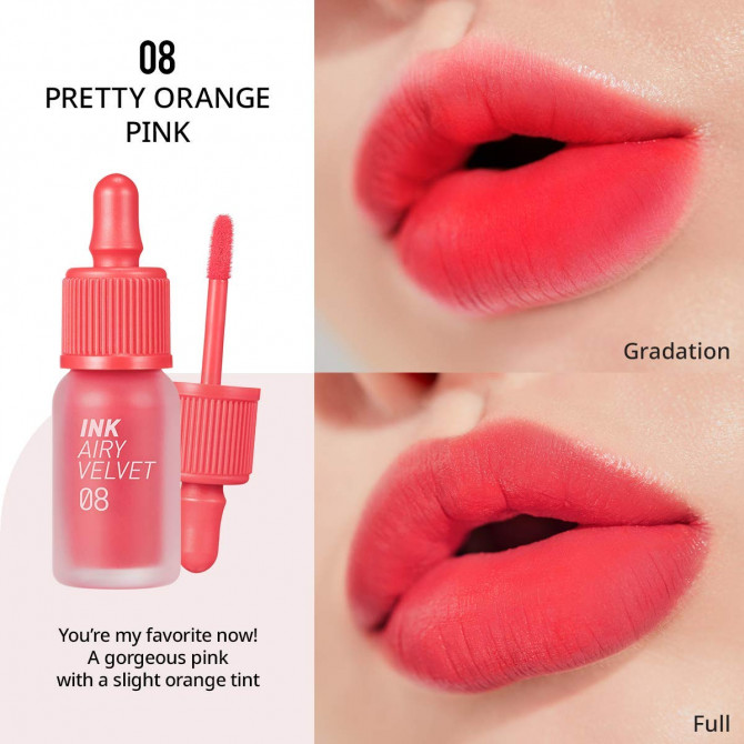Матовая помада-тинт Peripera Ink Airy Velvet  #008 Pretty Orange Pink купить в Украине 2