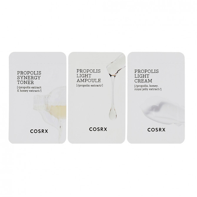 Набор пробников уходовых средств с прополисом тонер сыворотка крем COSRX Full Fit Propolis Sachet Set 3*1.5 мл купить в Украине