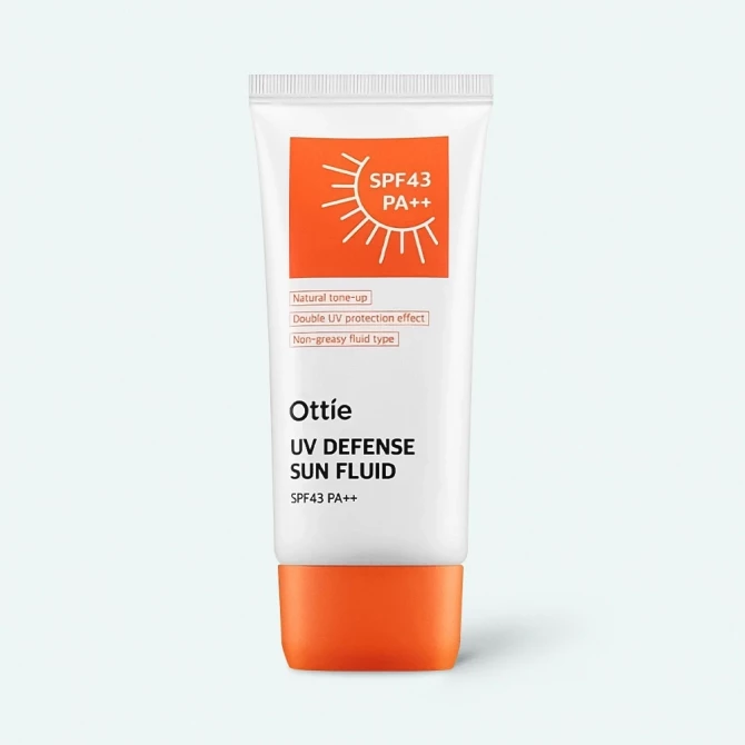 Водостійкий сонцезахисний крем для обличчя та тіла Ottie UV Defense Sun Fluid SPF43 / PA ++ 50 мл купити в Україні 2