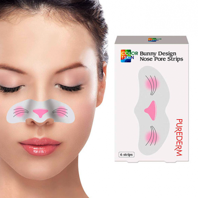 Маска від чорних крапок PUREDERM COLOR!SKIN Design Nose Pore Strips 6sheets Bunny 6 шт купити в Україні 2
