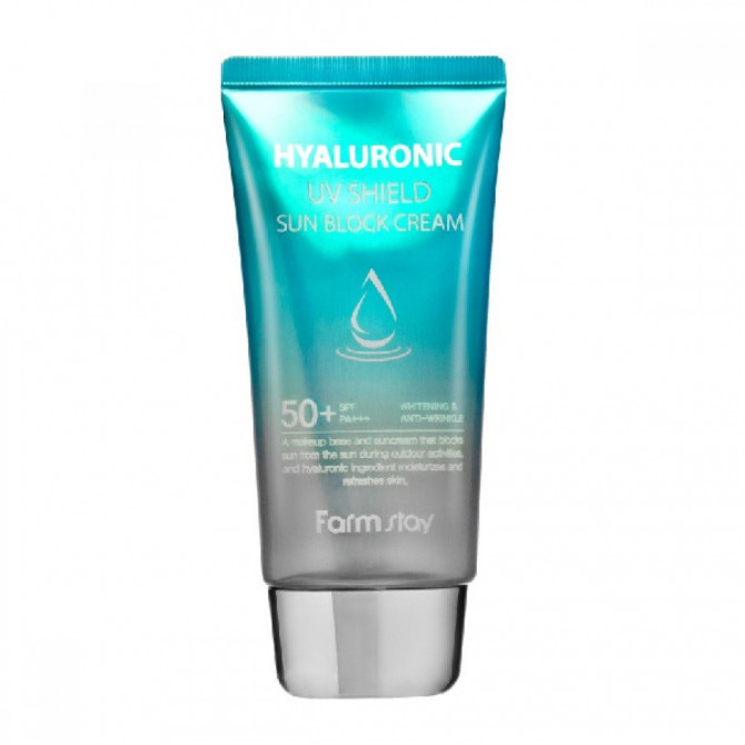 Легкий солнцезащитный крем с гиалуроновой кислотой, Farm Stay, Hyaluronic UV Shield Sun Block Cream SPF50+ PA+++, 50 мл купить в Украине Легкий солнцезащитный крем с гиалуроновой кислотой, Farm Stay, Hyaluronic UV Shield Sun Block Cream SPF50+ PA+++, 50 мл купить в Украине