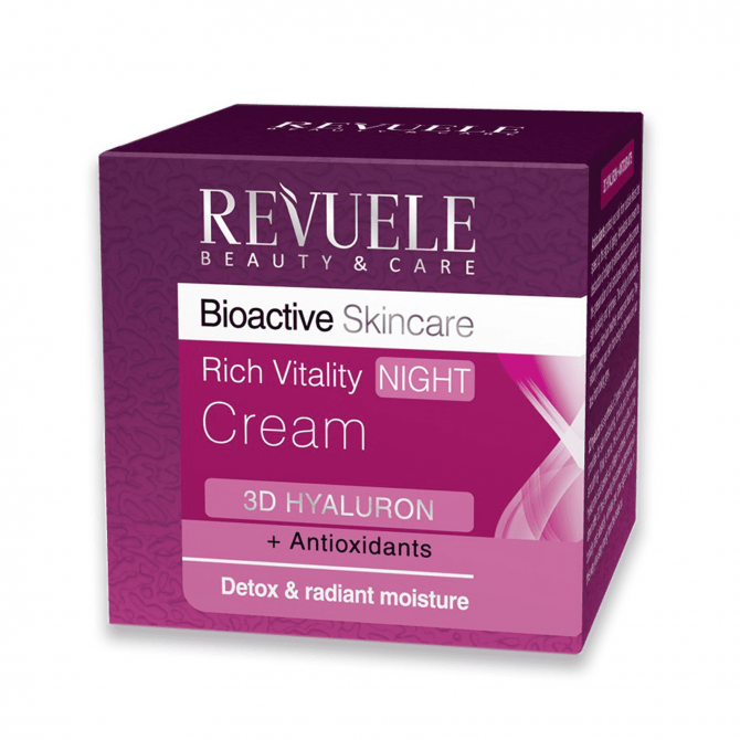 Нічний насичений крем для обличчя з гіалуроновою кислотою Revuele Bioactive Skincare 3D Hyaluron Rich Vitality Night Cream 50 мл купити в Україні 2