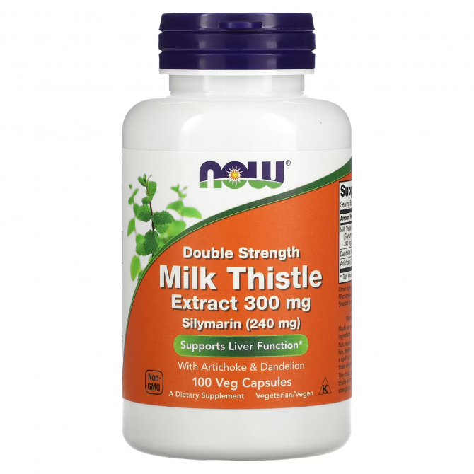 Силімарин 300 мг Now Foods Double Strength Milk Thistle Extract 300 мг Silumarin (240 мг) 100 вегетаріанських капсул купити в Україні