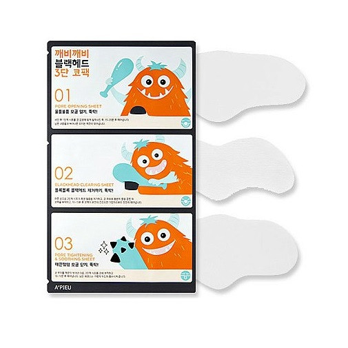 Трехступенчатая маска от черных точек A'PIEU Goblin Blackhead 3-Step Nose Pack купить в Украине
