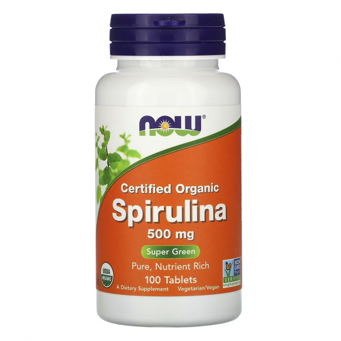 Сертифицированная органическая спирулина 500 мг Now Foods Certified Organic Spirulina 500 mg 100 таблеток купить в Украине