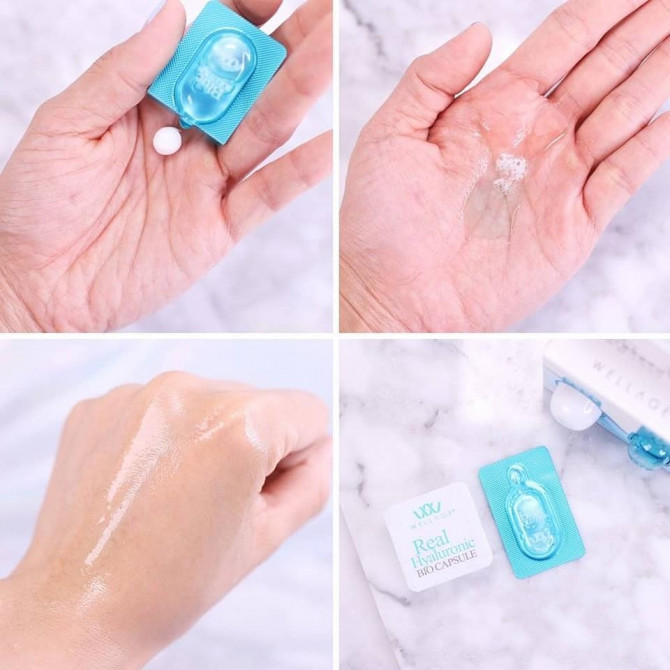 Інтенсивно зволожуюча сироватка з гіалуроновою кислотою Wellage Real Hyaluronic Bio Capsule & Blue Solution One Day Kit купити в Україні 3