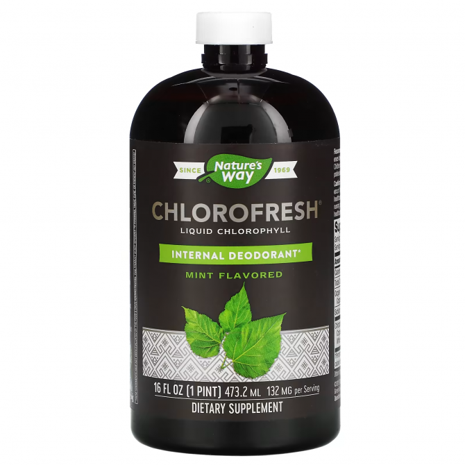 Жидкий хлорофилл с ароматом мяты 132 мг Nature's Way Chlorofresh Liquid Chlorofyll Internal Deodorant Mint Flavored 4732 мл купить в Украине