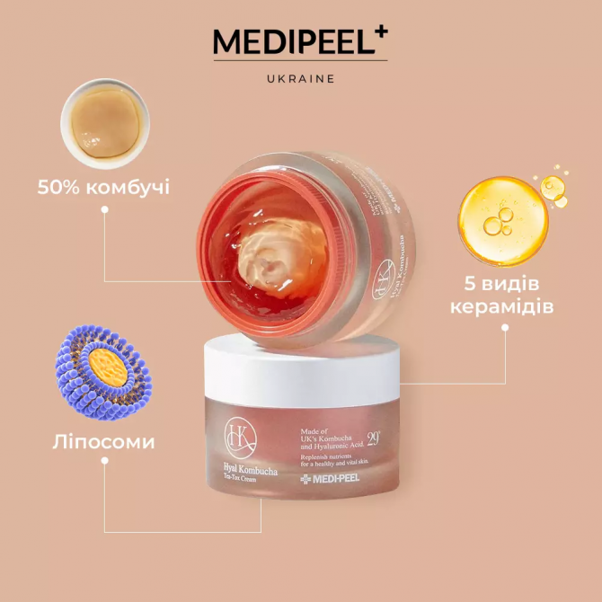 Відновлюючий крем для обличчя з комбучею та церамідами MEDI-PEEL Hyal Kombucha Tea-Tox Cream 50 мл купити в Україні 5