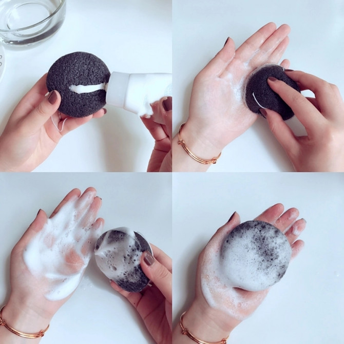 Очищающий спонж конняку с древесным углем Trimay Charcoal Konjac Sponge 1 шт купить в Украине 3