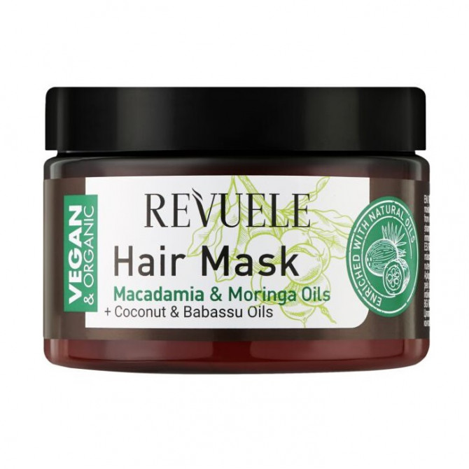 Відновлююча маска для волосся з оліями макадамія та моринги Revuele Vegan & Organic Hair Mask 360 мл купити в Україні