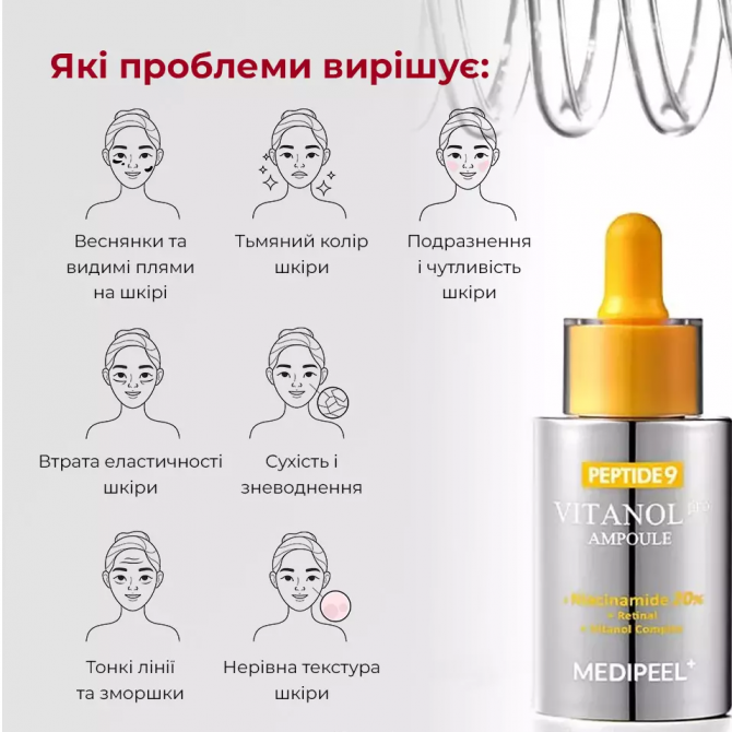 Сироватка для обличчя з пептидами та вітамінним комплексом MEDI-PEEL Peptide 9 Vitanol Ampoule Pro 30 мл купити в Україні 4
