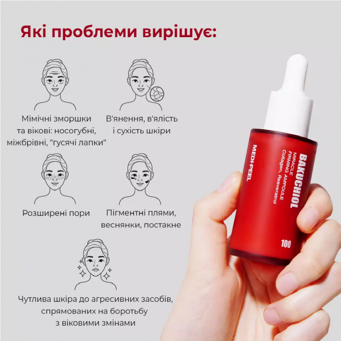 Омолоджувальна сироватка для обличчя з бакучиолом MEDI-PEEL Bakuchiol Miracle Firming Ampoule 30 мл купити в Україні 4
