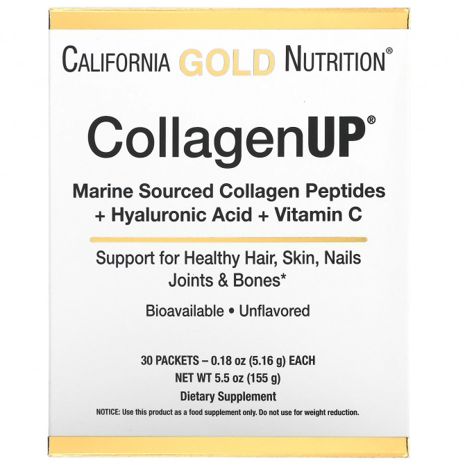 Морской гидролизованный коллаген с гиалуроновой кислотой и витамином C California Gold Nutrition CollagenUP с нейтральным вкусом 30 пакетиков * 516 г купить в Украине