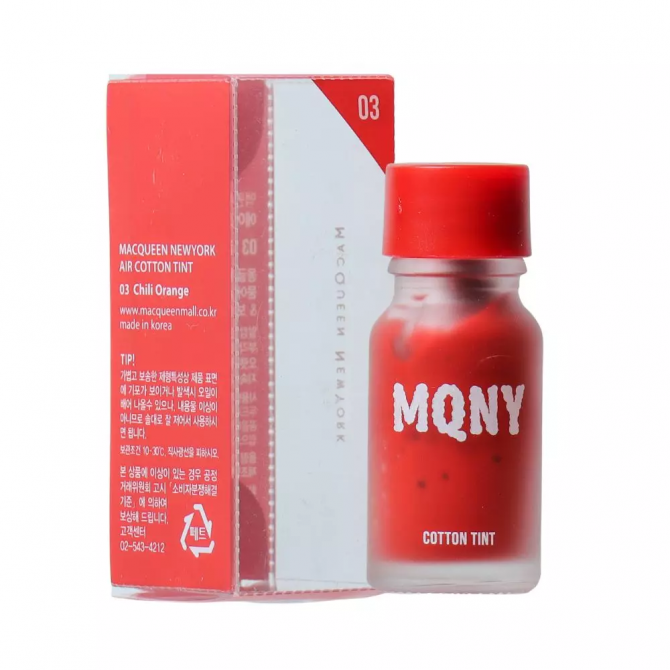 Легкий тинт для губ оранжевый MACQUEEN NEW YORK Air Cotton Tint 03 Chili Orange 10 мл купить в Украине