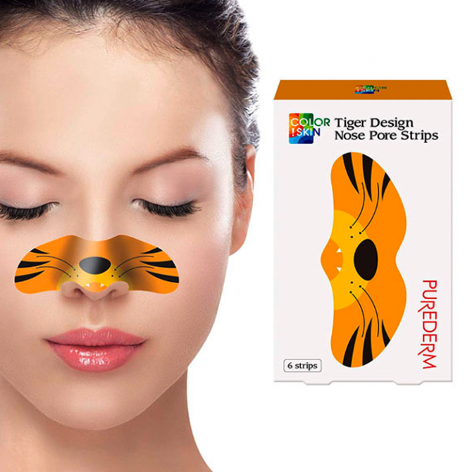 Маска від чорних крапок PUREDERM COLOR! SKIN Design Nose Pore Strips 6sheets Tiger 6 шт купити в Україні 2
