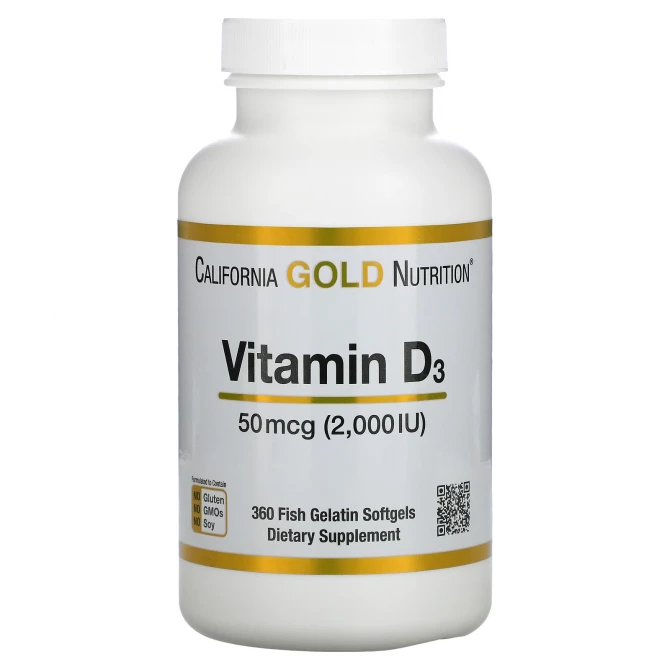 Вітамін D3 California Gold Nutrition Vitamin D3 50 мкг (2000 МО) 360 капсул з риб'ячого желатину купити в Україні