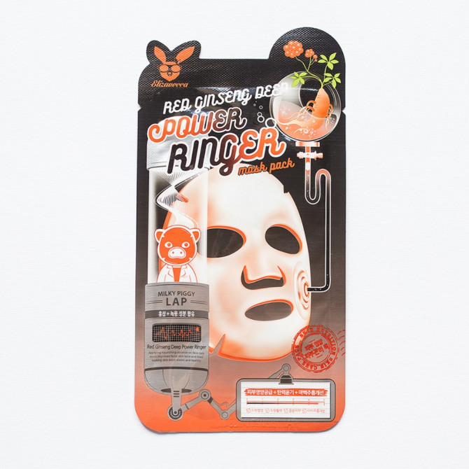 Тканинна маска для обличчя з червоним женьшенем омолоджуюча Elizavecca Red ginseng Deep Power Ringer Mask купити в Україні 2