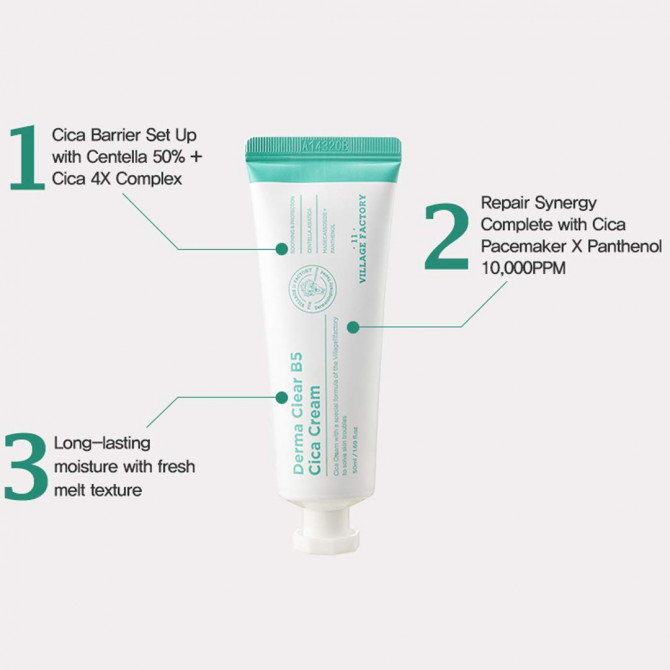 Заспокійливий гель-крем з центеллою Village 11 Factory Derma Clear B5 Cica Cream 50 мл купити в Україні 4
