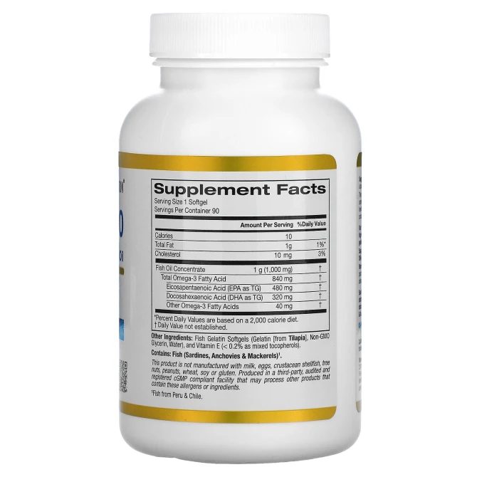 Омега 800 California Gold Nutrition Omega 800 480 EHA/320 DHA 1000 мг 90 капсул з риб'ячого желатину купити в Україні 2