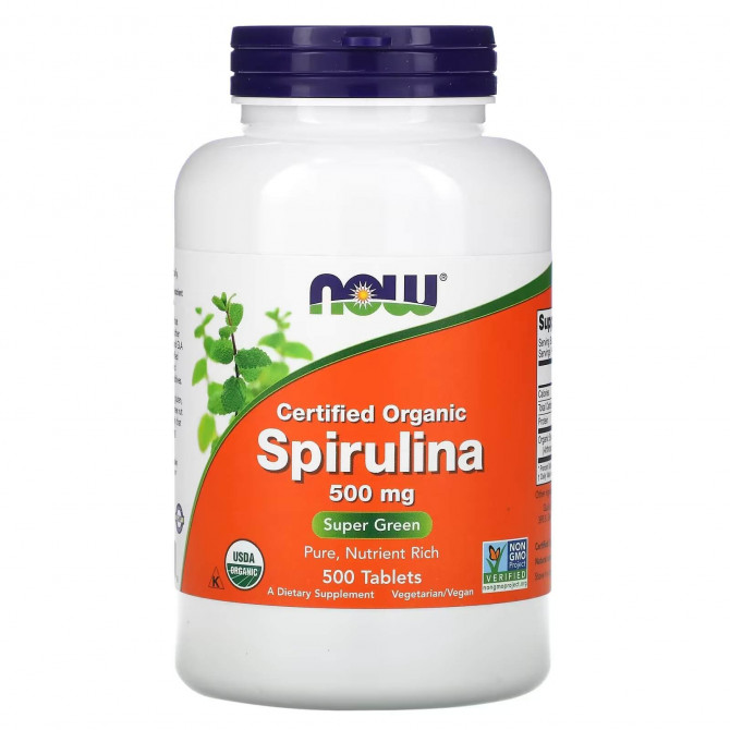 Сертифицированная органическая спирулина 500 мг Now Foods Certified Organic Spirulina 500 mg 500 таблеток купить в Украине