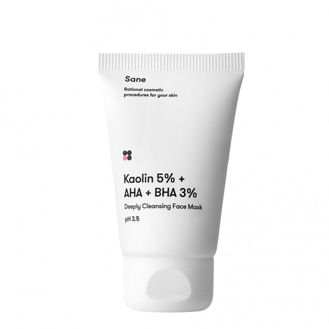Маска для глибокого очищення з каоліном AHA та BHA Sane Kaolin 5% + AHA + BHA 3% Deeply Cleansing Face Mask 40 мл купити в Україні