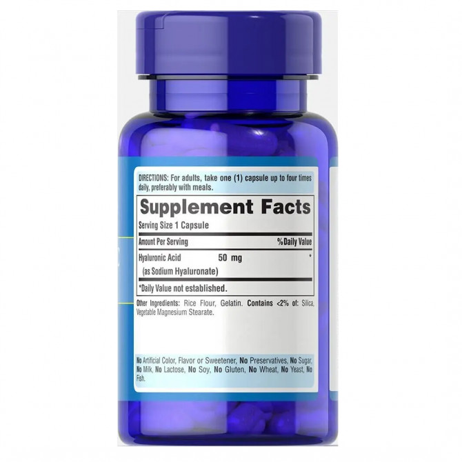 Гиалуроновая кислота Puritan's Pride Hyaluronic Acid 50 мг 60 капсул купить в Украине 2