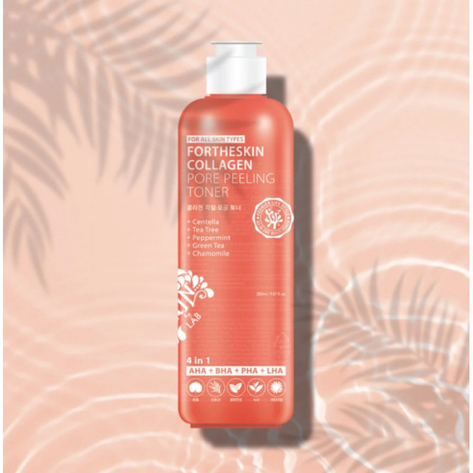 Відлущуючий тонер для обличчя з колагеном та центелою Fortheskin Collagen Pore Peeling Toner 280 мл купити в Україні 2