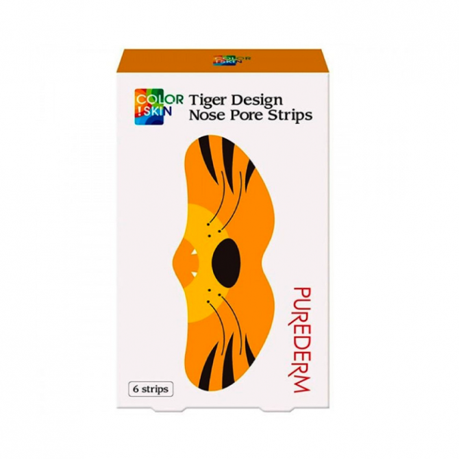 Маска от черных точек, PUREDERM, COLOR!SKIN Design Nose Pore Strips 6sheets Tiger, 6 шт купить в Украине Маска от черных точек, PUREDERM, COLOR!SKIN Design Nose Pore Strips 6sheets Tiger, 6 шт купить в Украине