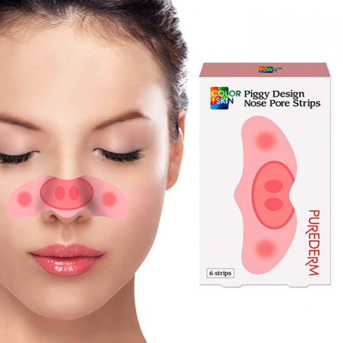 Маска від чорних крапок PUREDERM COLOR!SKIN Design Nose Pore Strips 6sheets Piggy 6 шт купити в Україні 2