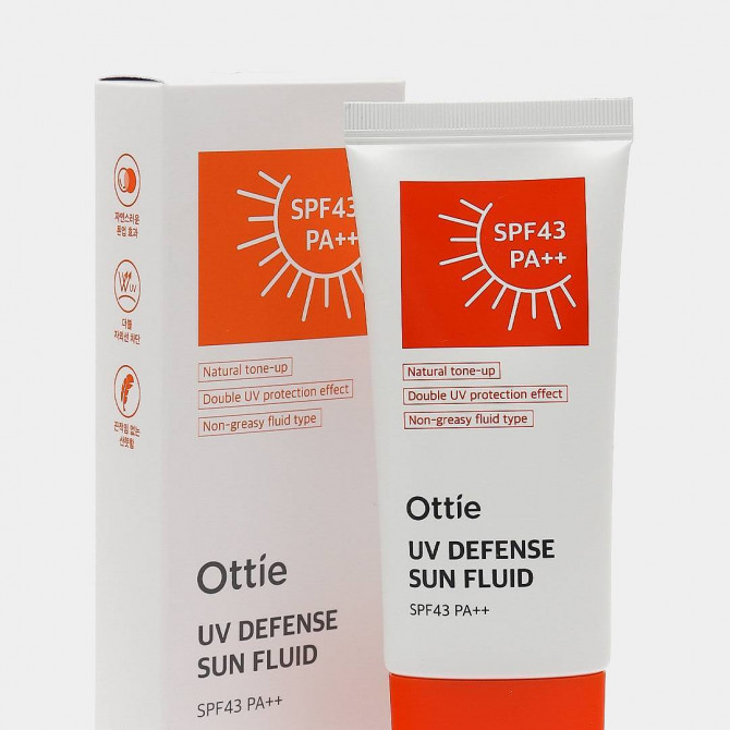 Водостійкий сонцезахисний крем для обличчя та тіла Ottie UV Defense Sun Fluid SPF43 / PA ++ 50 мл купити в Україні 3