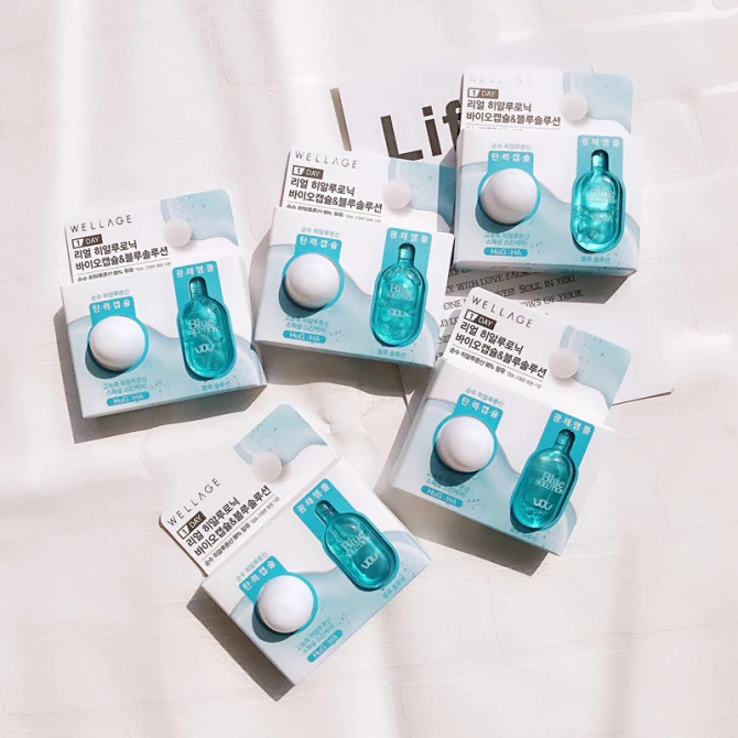 Інтенсивно зволожуюча сироватка з гіалуроновою кислотою Wellage Real Hyaluronic Bio Capsule & Blue Solution One Day Kit купити в Україні 5