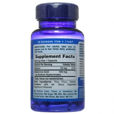 Гиалуроновая кислота Puritan's Pride Hyaluronic Acid 100 мг 30 капсул купить в Украине 2