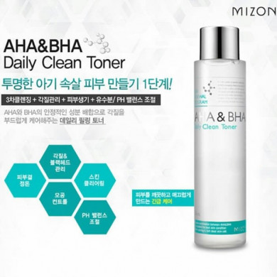 Тонер-пілінг з фруктовими кислотами та саліциловою кислотою MIZON AHA & BHA Daily Clean Toner 150 мл купити в Україні 3