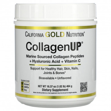 Морской гидролизованный коллаген с гиалуроновой кислотой и витамином C California Gold Nutrition CollagenUP с нейтральным вкусом 464 г купить в Украине
