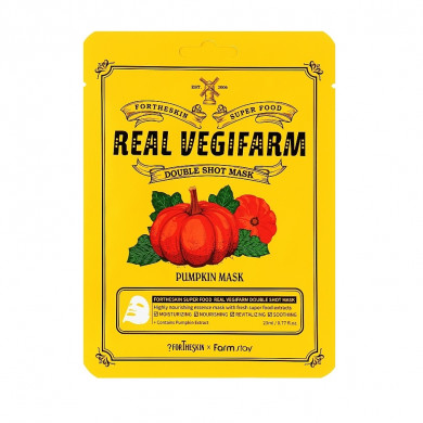 Питательная тканевая маска для лица с тыквой Fortheskin Super Food Real Vegifarm Double Shot Mask Pumpkin купить в Украине