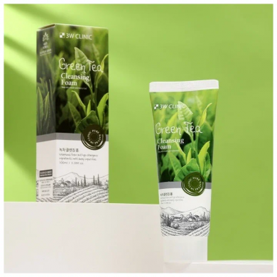 Натуральна пінка з екстрактом зеленого чаю 3W CLINIC Green Tea Cleansing Foam 100 мл купити в Україні 2