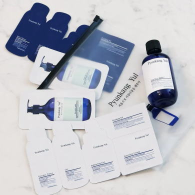 Набор пробников средств для чувствительной кожи Pyunkang Yul Ato Sample Pouch (Ato Cream Blue Label + Ato Moisturizing Soothing Gel Lotion + Ato Nourishing Baby Oil + Ato Lotion Blue Label) купить в Украине 3