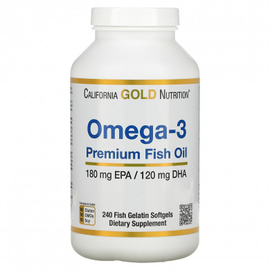 Омега-3 Рыбий жир California Gold Nutrition Premium Fish Oil 180 мг EHA/120 мг DHA  240 капсул из рыбьего желатина купить в Украине