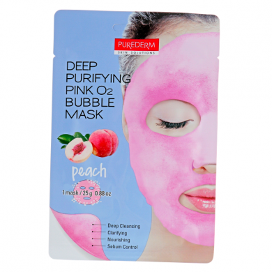 Очищающая пузырьковая маска с экстрактом персика, PUREDERM, Deep Purifying Pink O2 Bubble Mask Peach купить в Украине Очищающая пузырьковая маска с экстрактом персика, PUREDERM, Deep Purifying Pink O2 Bubble Mask Peach купить в Украине