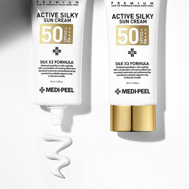 Солнцезащитный крем с комплексом пептидов и аминокислотами шёлка, MEDI-PEEL, Active Silky Sun Cream SPF50+PA+++, 50 мл купить в Украине 2 Солнцезащитный крем с комплексом пептидов и аминокислотами шёлка, MEDI-PEEL, Active Silky Sun Cream SPF50+PA+++, 50 мл купить в Украине 2
